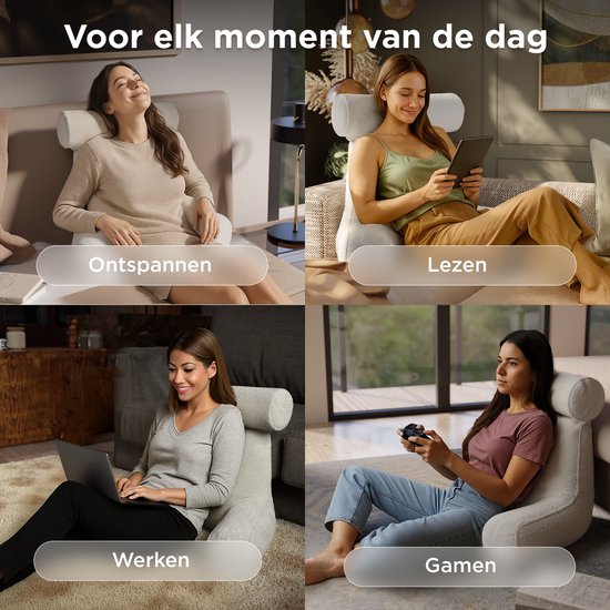 CozySense® Leeskussen voor in Bed - Ergonomisch Zitkussen - Boekkussen - Groot Relax Kussen - Verstelbare Vulling - Afneembare Hoes - CertiPUR® - Beige