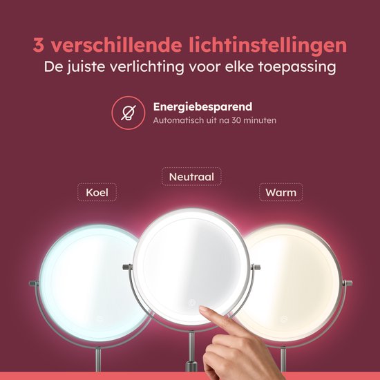 Fraay® Make Up Spiegel met LED Verlichting - 10x Vergroting - Vergrootspiegel met Licht - Oplaadbaar - Scheerspiegel - Badkamerspiegel - Nikkel