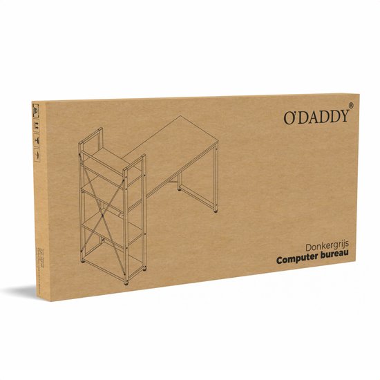 O'DADDY® Bureau met Verstelbare Voeten - Bureautafel - Computertafel - Game Bureau - Gaming Desk Klein - Bureaublad Meubel - 120 x 60 cm - Boekenrek - Computerbureau - Zwart