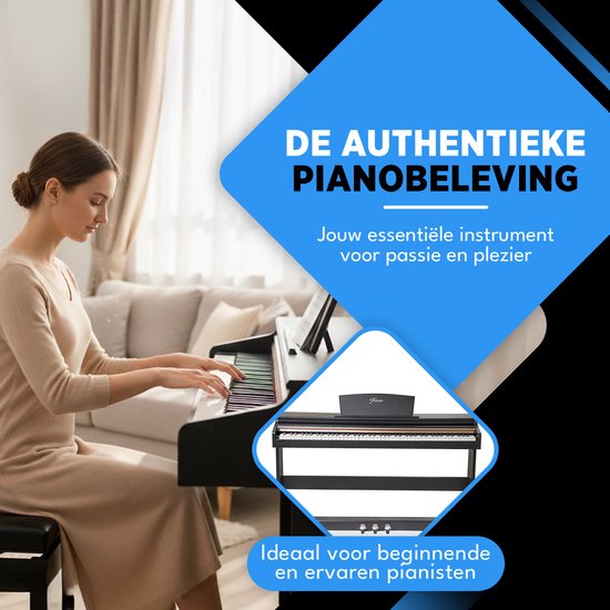 Finesse Digitale Piano - 88 Gewogen Toetsen - met Frame, Pedalen & Kruk - Keyboard Piano - Elektrische Piano - Volwassene & Kind