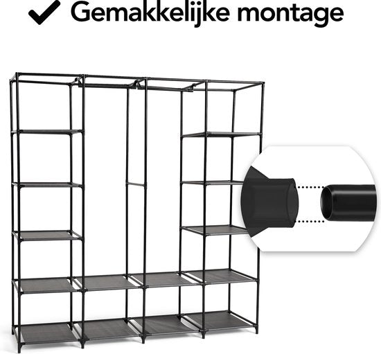 Brixy Kledingkast - XXL - Kleerkast - Opvouwbaar - 175 x 170 x 45cm - Stoffen Vouwkast - Zwart