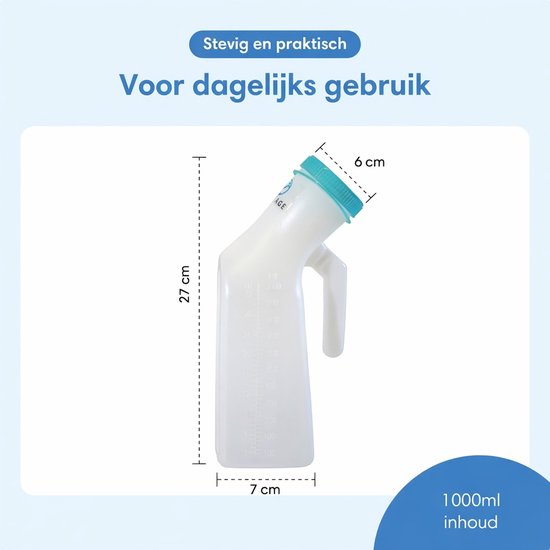 Safe Life Urinoir Voor Mannen – Voorzien Van Fluorescerende Schroefdop En Ergonomische Handgreep En Brede Opening – Voor Thuis En Onderweg – Transparant En Wit Plastic – Eén Liter