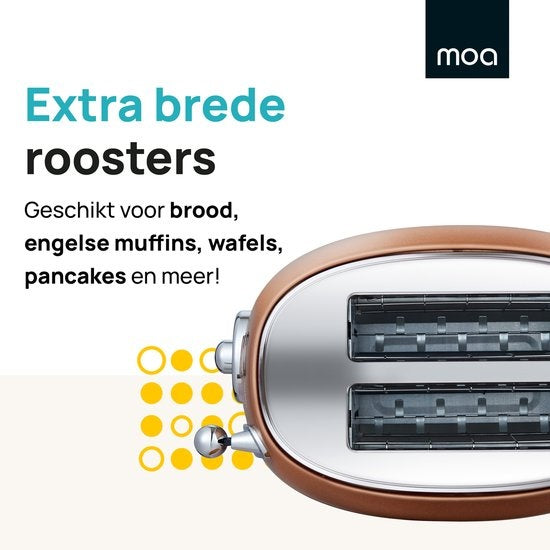 MOA Retro Broodrooster - 6 Warmteniveaus - 2 Extra Brede Sleuven - 850W - Reheat en Ontdooi-functie - Zwart - T3C