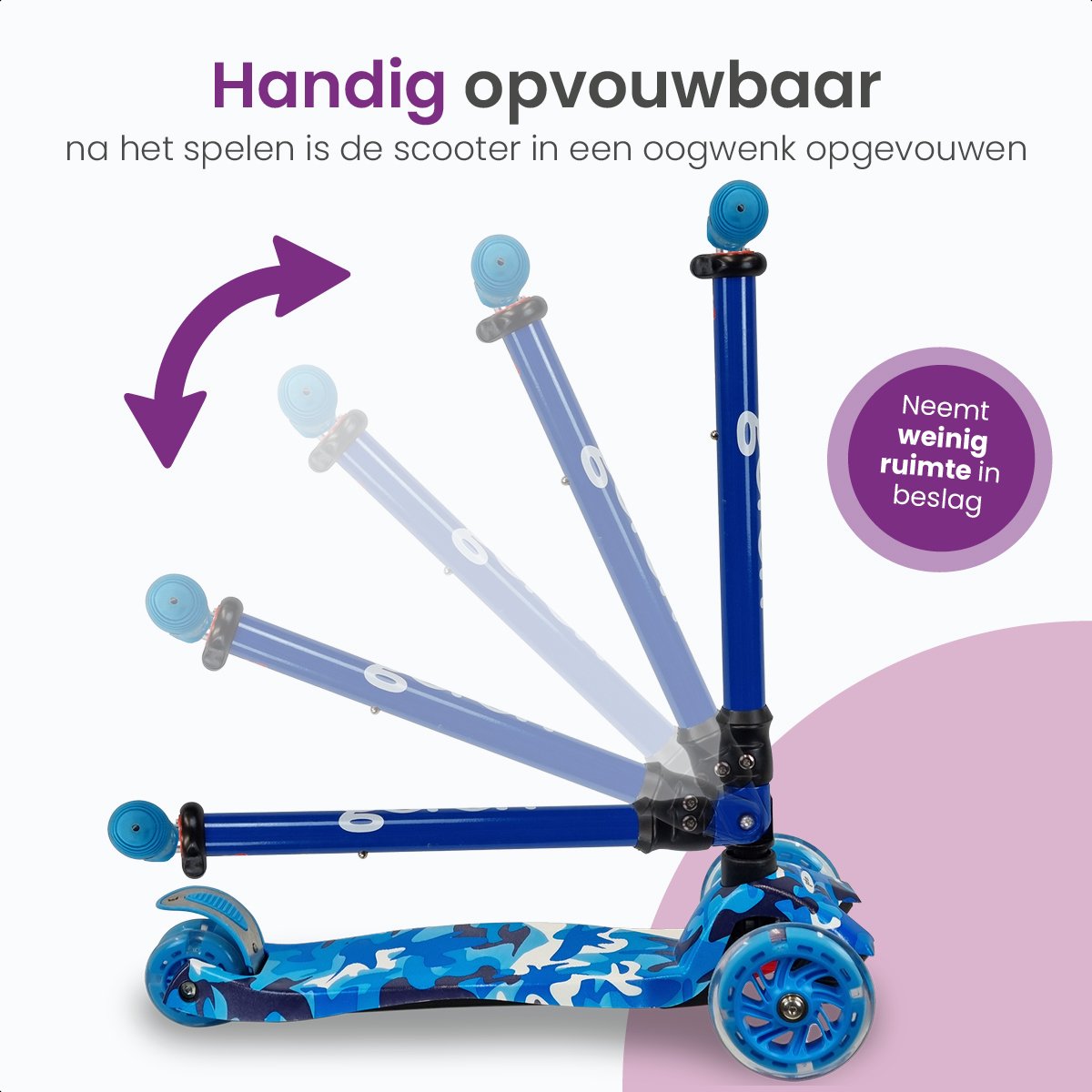GoFun Kinderstep - Lichtgevende Wielen - Opvouwbaar - Verstelbaar Stuur - 85 x 58 x 23 cm - Blauw