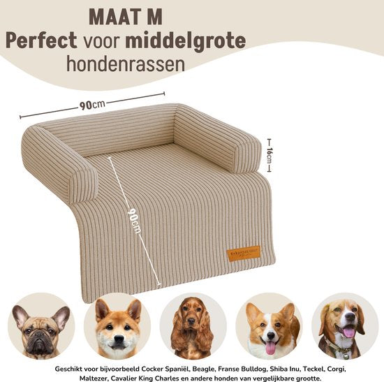 By Cee Cee – Hondendeken Voor Bank – 90 x 90 x 16 cm – Voorzien Van Volledig Afritsbare Hoes En Opstaande Randen – Voor Meubelbescherming – Mokka Ribstof