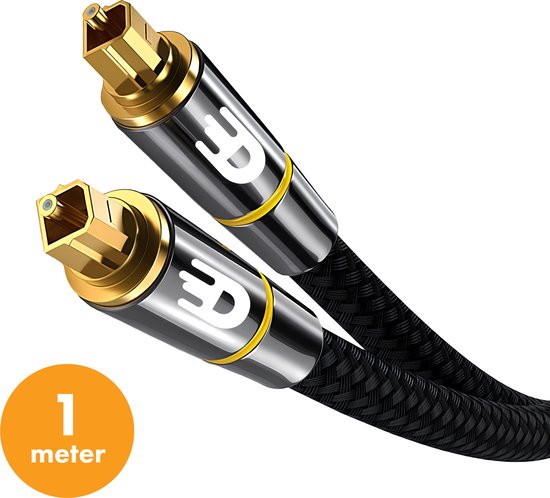 Drivv. Premium Toslink Optische Kabel Nylon - Optische Audiokabel - Male to Male - 1 meter - Grijs