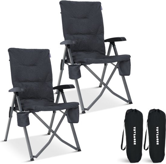 TRVLMORE Campingstoelen Luxe - Opvouwbaar - 2-Pack - 150KG Draagvermogen - Incl. Draagtas - Klapstoel - Kampeerstoel - Vouwstoel - Grijs