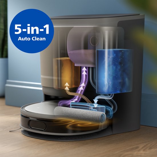 Philips – HomeRun 9000 Serie Stofzuig- & Dweilrobot – XU9100/10 – Zwart Kunststof – 8000 Pa Zuigkracht met All-in-One Station – Automatisch Legen & Reinigen – Ultieme Hygiëne