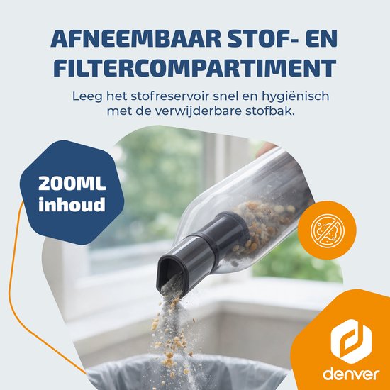 Denver Stofzuiger - Kruimeldief - Auto stofzuiger - Air Duster - 6 opzetstukken - Zuigen en blazen - Handstofzuiger - Stofreiniger - HVC45