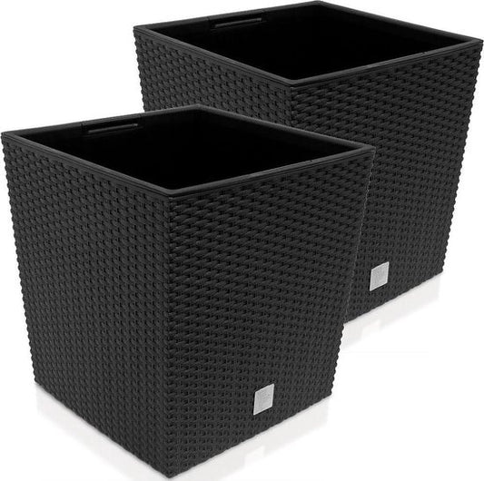 Deuba Bloempot Binnenbak Handgrepen Outdoor Rotan 35 Liter Antraciet 2 stuks