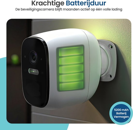 Gologi Draadloze Beveiligingscamera voor Buiten en Binnen - Bewakingscamera met Accu 5200 mAh - USB-C Oplaadbaar - Nachtzicht - Bewegingsdetectie - Magnetische Montage - 4MP HD Camera WiFi met App - Beveiligingscamera - Wit