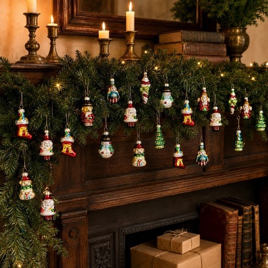 Mica Decorations Kerstballen Set van 20 Stuks - Kerstversiering voor de Kerstboom - Glazen Kerstornamenten met Klassieke Kerstfiguren - Kersthangers 3,5 cm - Groen