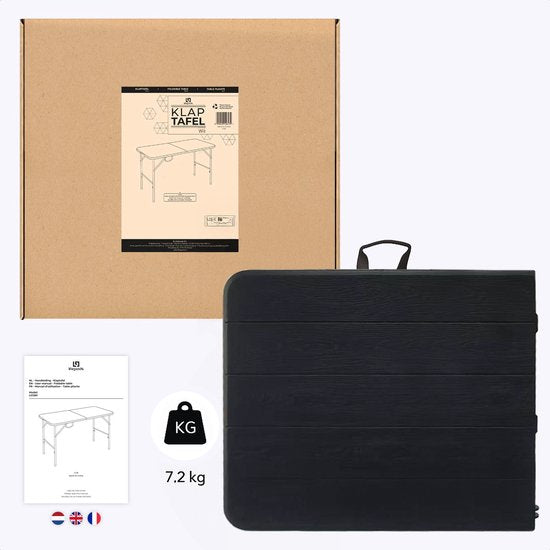 LifeGoods Inklapbare Tafel - 180x74 cm - Stevige Klaptafel - Weerbestendig - Inklapbare eettafel - Campingtafel - Vouwtafel voor Binnen en Buiten - Zwart houtnerf look
