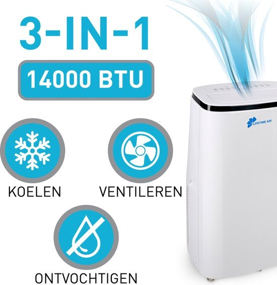 Lifetime Airco - 3 in 1 - Met Afvoerslang - 65dB - tot 96m2 - Afstandsbediening - Wit - 47x 38.2x75.2 cm