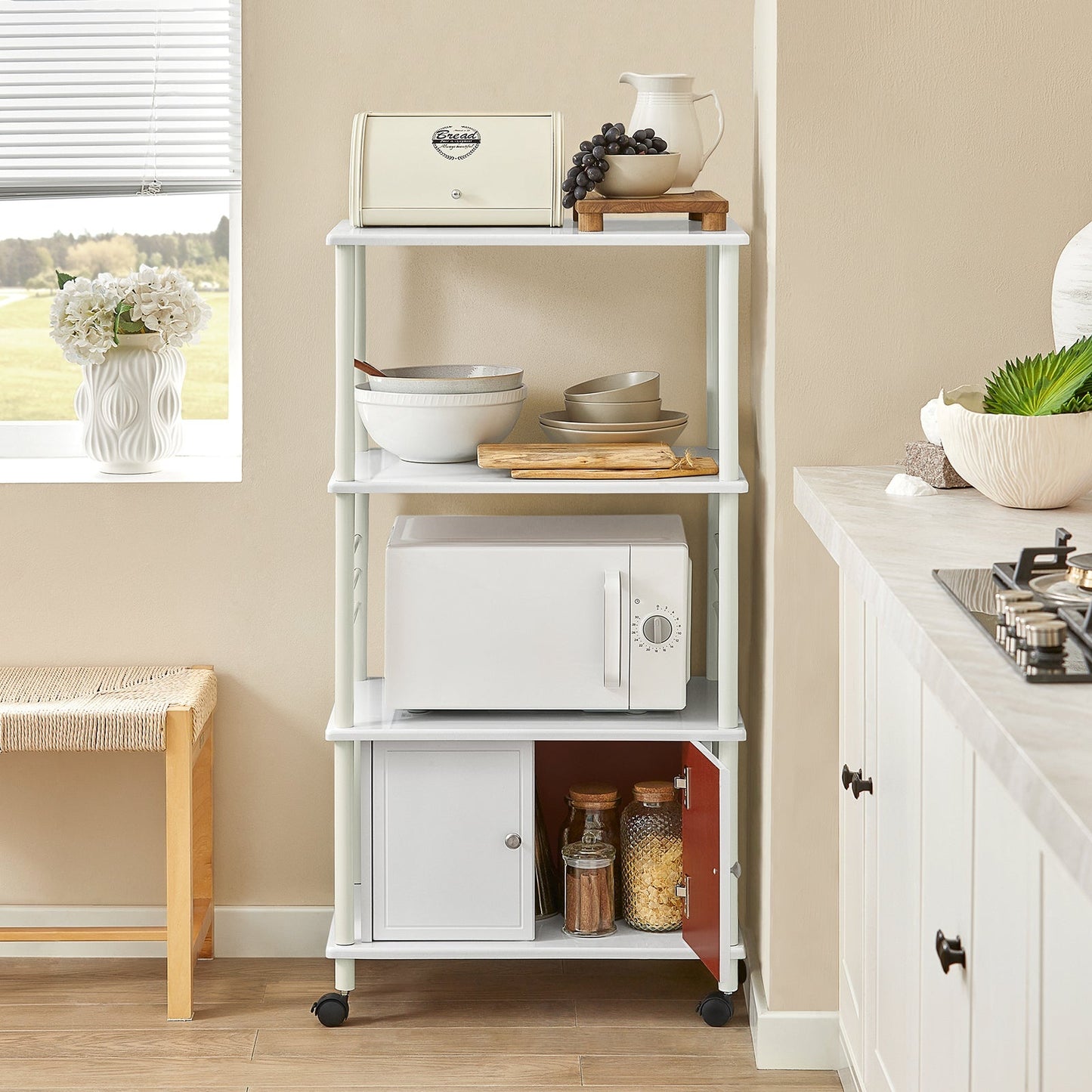 SoBuy Keukenkast met Wielen - Wit - 60x115x40 cm