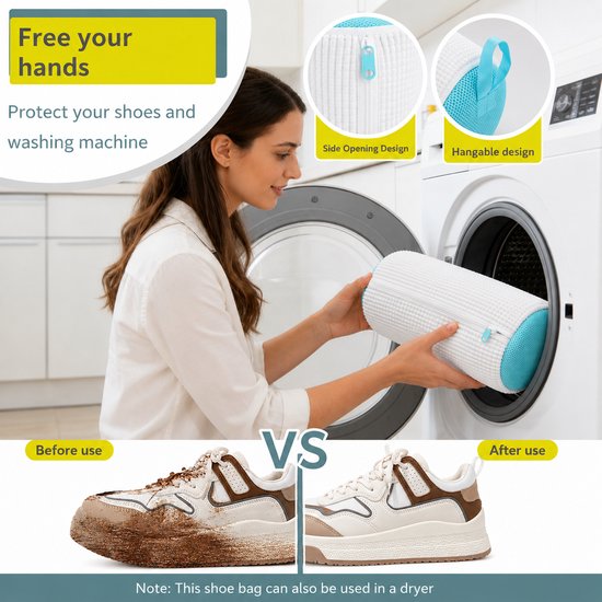BOTC Schoenen Waszak Set - 2 Stuks - Herbruikbare Waszak voor Schoenen – 360° Diepe Reiniging met Microvezel - Beschermende Schoenen Waszak voor Wasmachine en Droger - Wit en blauw