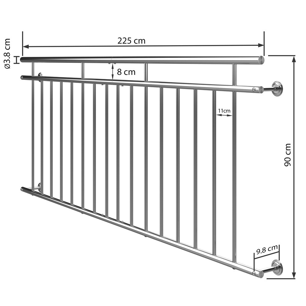 Franse balkonreling roestvrij staal 90x225cm
