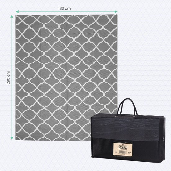 LifeGoods Buitenkleed - 183x290CM - Vloerkleed - Tuintapijt - Buitentapijt - Omkeerbaar - Incl. Draagtas - Met Patroon - Grijs/Wit