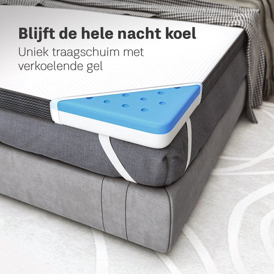 CozySense® Topper Matras 160x200 - 8 cm Verkoelend Topmatras - Gel Infused Traagschuim - CertiPUR-US® - Wasbare Hoes - Medium Hardheid