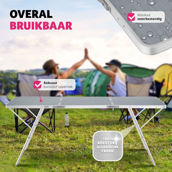 tectake® - Kampeertafel campingtafel Jumbo inklapbaar - Aluminium frame - 180 x 70 x 70,5 cm