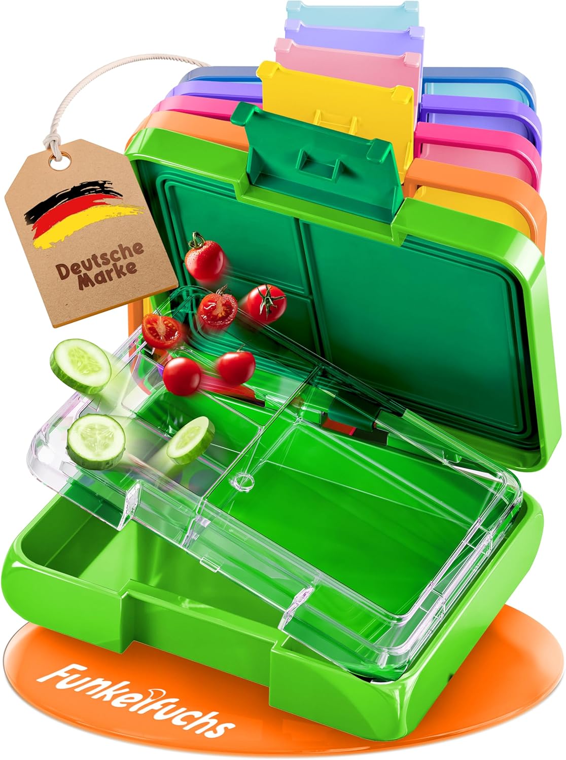 Funkelfuchs® - Lunchbox kinderen met vakjes - 500ml, groen - Lunchbox ster, klein - Snackbox, snackbox, broodtrommel, maaltijdbox, bentobox kinderen - voor school, kleuterschool en kinderdagverblijf