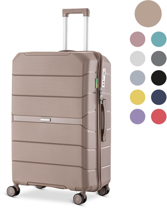 SKYCASES - Urban Adventurer Medium Reiskoffer - 44x27x66 cm - 78 l Inhoud - Met Cijferslot & Spinner Wielen - Ideaal voor Reizen van 7-10 Dagen - Polypropyleen & Champagne