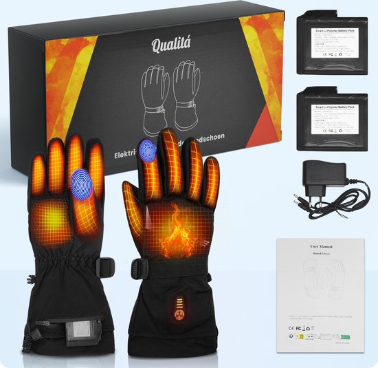 Qualitá® Verwarmde Handschoenen - Handschoenen Verwarmd - Waterafstotende - Elektrische Handschoenen Maat L - Met Touchscreen Compatibiliteit - Wintersport - Oplaadbaar -