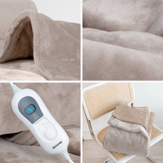 Auronic Elektrische Warmtedeken - 1 Persoons - 3 Warmtestanden - met Timer - 160 x 120cm - Taupe