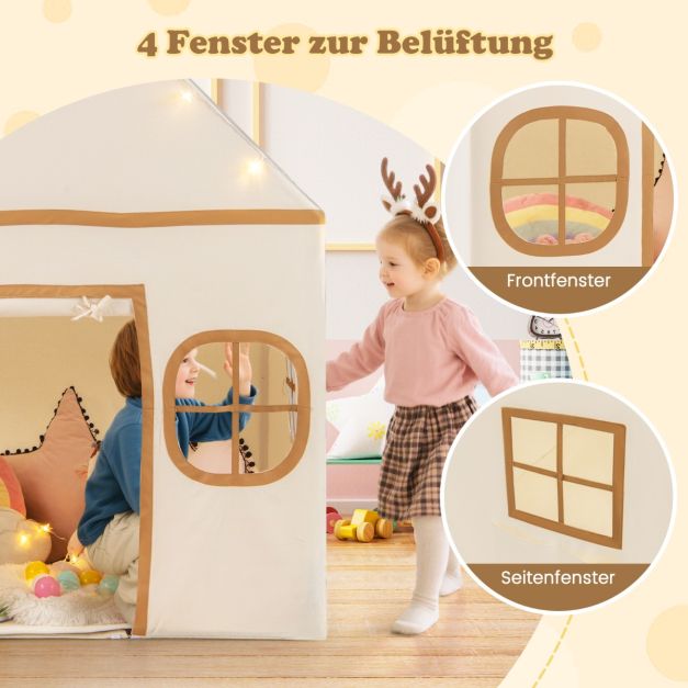 Coast Speeltent voor Kinderen – Indoor Speelhuis met Sterrenlampjes en Speelmat 120 x 101 x 143 cm – Beige/Bruin