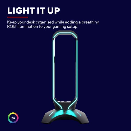 Trust GXT 265 Cintar RGB Headset Standaard - Gaming headset houder – Koptelefoon standaard – RGB-verlichting – Zwart