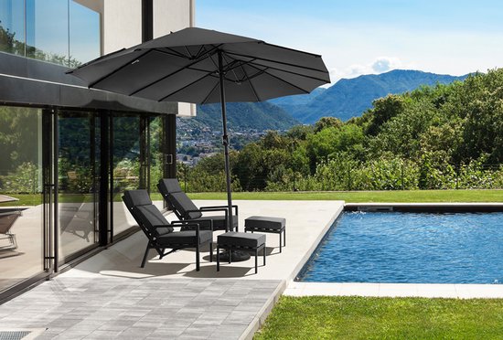 Hortensus Dubbele Parasol – UV80 & Waterbestendig – 460 x 270 x 255 cm – Zwart