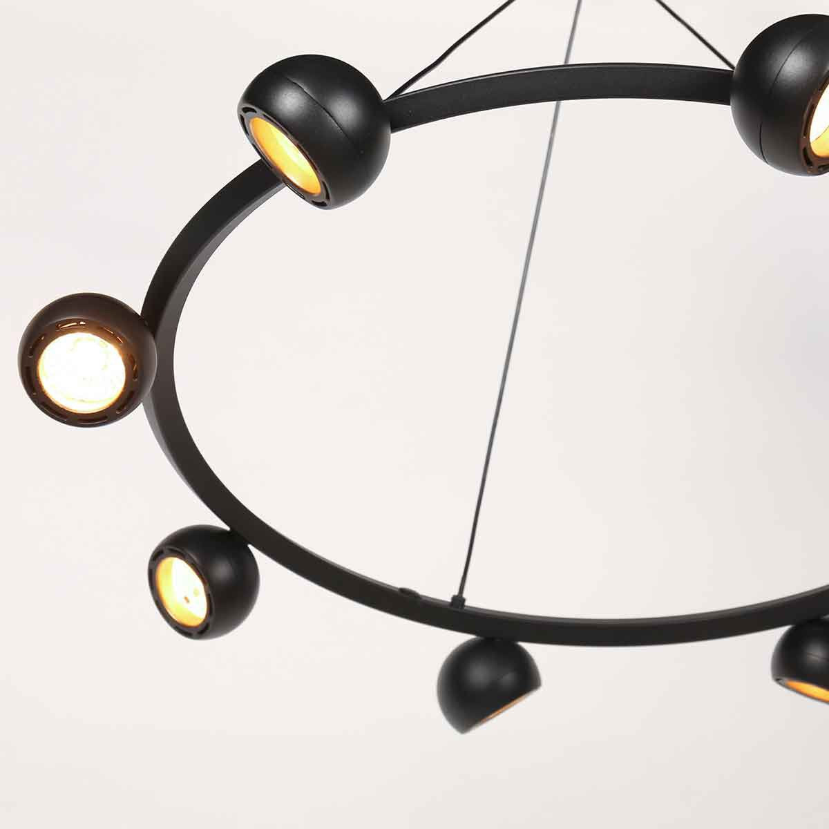 8-lichts zwarte ronde hanglamp Marcadore ø60 cm - Draaibaar, in hoogte verstelbaar, kunststof/metaal - Steinhauer