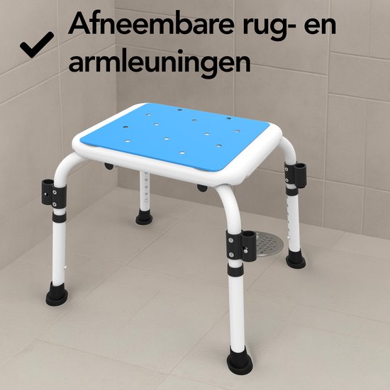 Brixy Douchestoel Met Afneembare Rugleuning En Armleuning - Anti Slip - Verstelbare Hoogte - Max. 150 kg - Douchekruk - Badkamerstoel