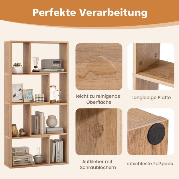 Coast Boekenkast – Vrijstaande 4-Laags Vakkenkast met 8 Compartimenten – 60 x 20 x 120 cm