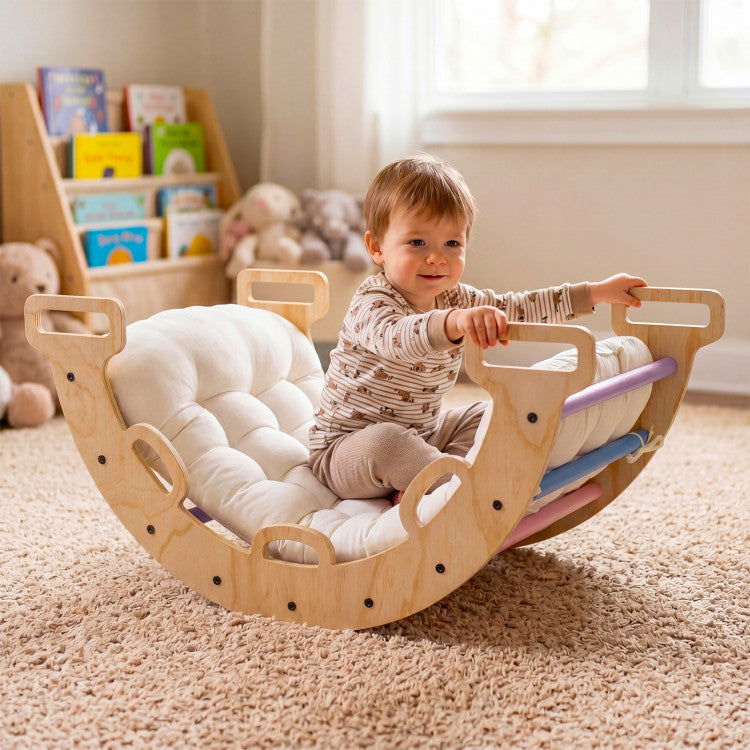 Coast Montessori Klimboog 3-in-1 - Schommel, Klimboog & Kruiptunnel - 81 x 48 x 38 cm - Naturel/Multicolor