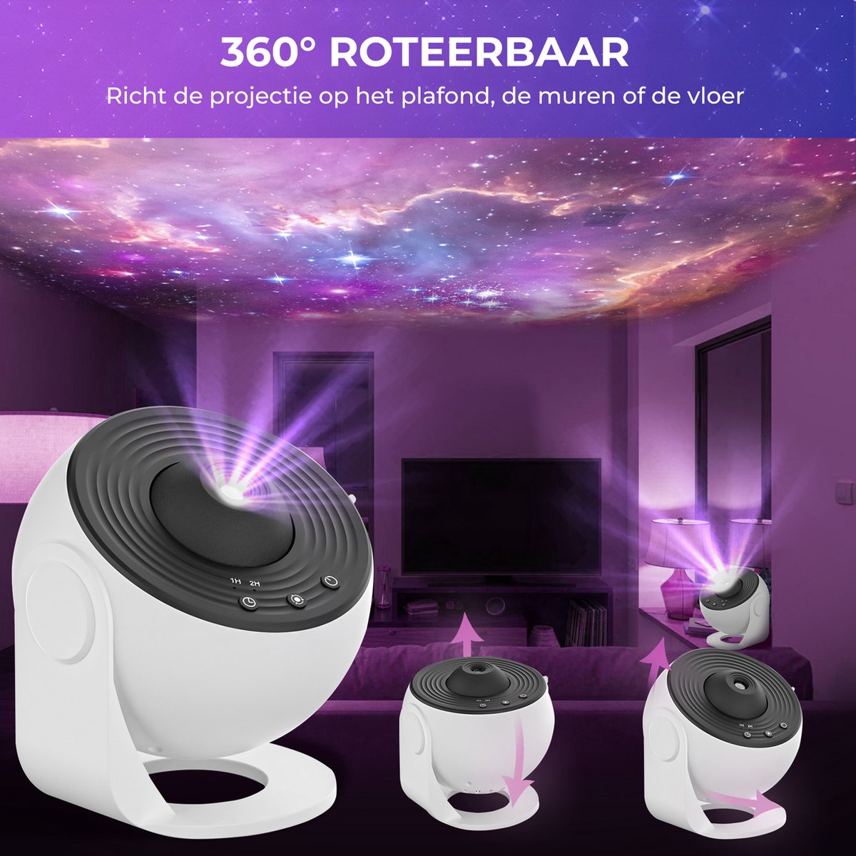 MostEssential Premium 12-in-1 Projectorlamp - 360° - 3000 lm - Zwart + Wit