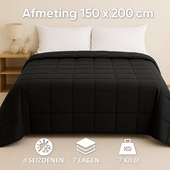 Vonia Verzwaringsdeken 7 kg - Verzwaarde Deken - Weighted Blanket - 150 x 200 cm – Zwart