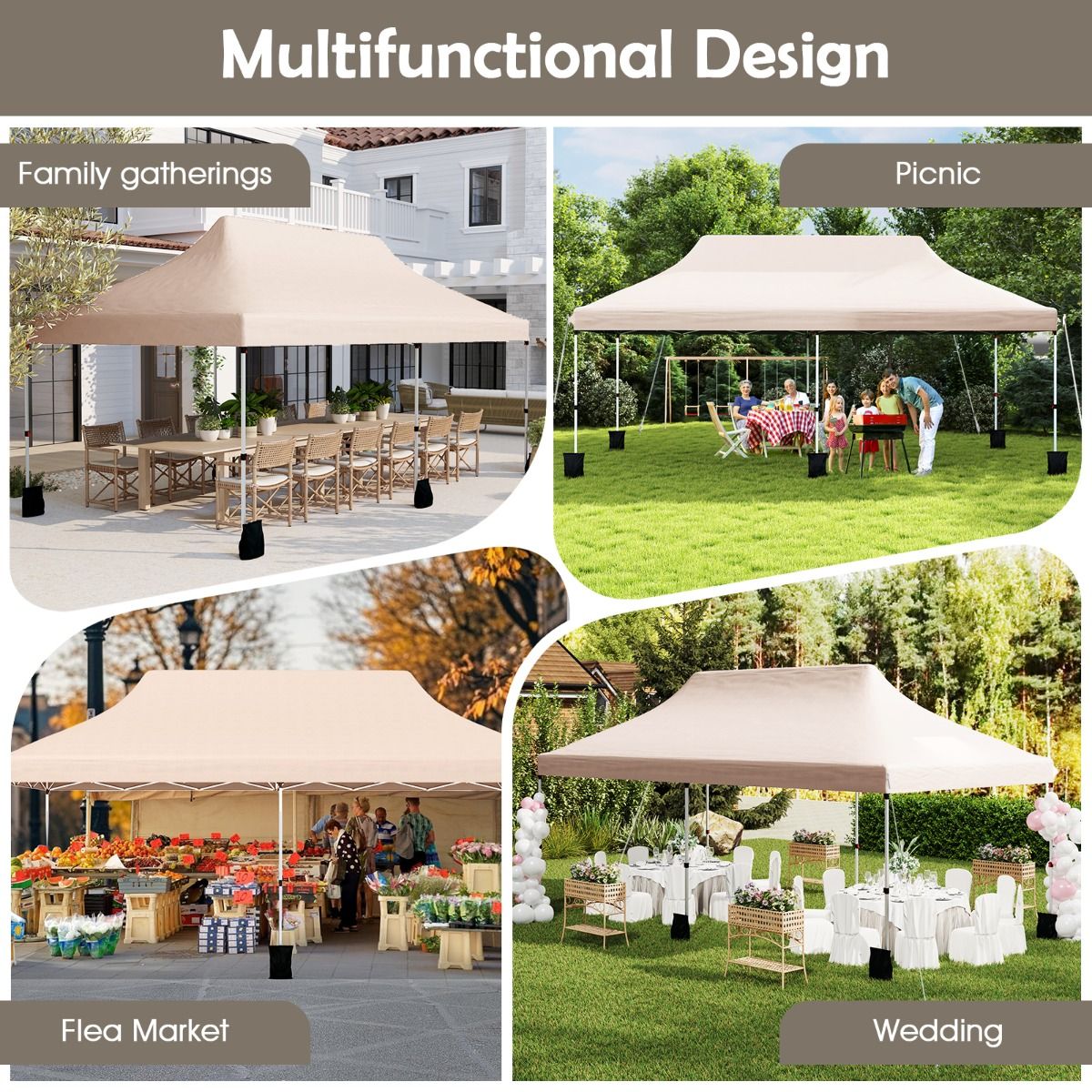 Coast Opvouwbaar Tuinpaviljoen - Waterdichte partytent - Zonwering - 300 x 600 cm - Beige