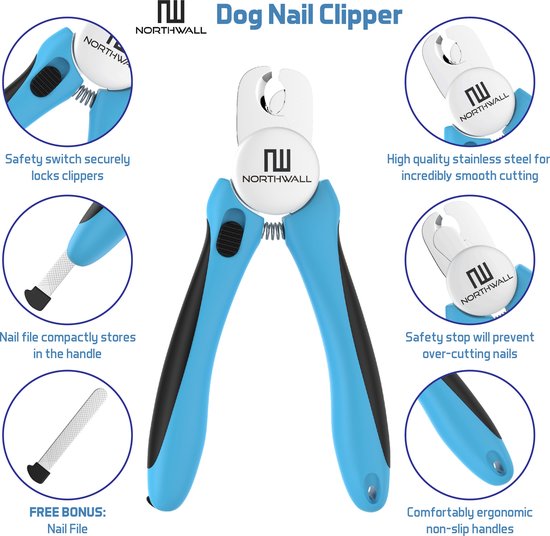 Professionele Nagelknipper Hond en Kat - Nageltang Met Veiligheidsstop en Nagelvijl - Blauw