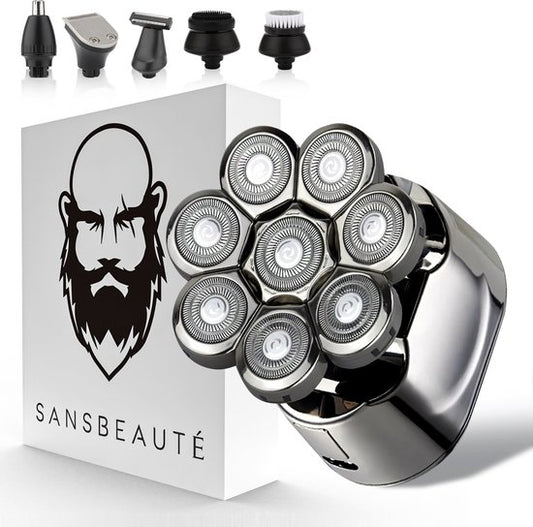 6-in-1 Scheerapparaat Mannen – Trimmer - Tondeuse - Sansbeauté® SkullSharp PRO | 8 Blade - Skull Shaver - Nat & Droog - Face en Head Shaver – Hoofd Kaal Scheren - USB - Opzetstukken