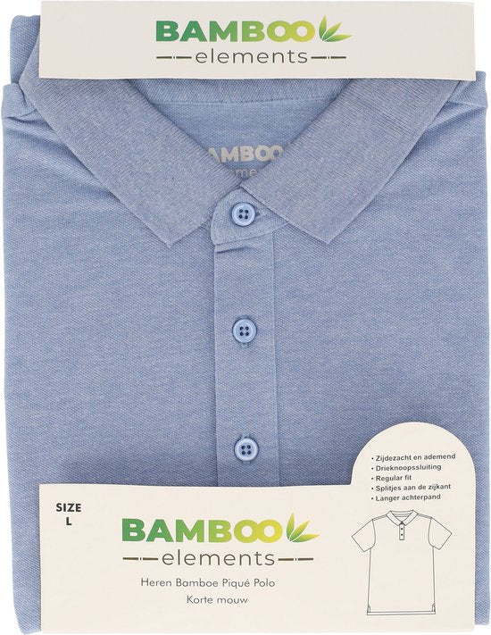 Bamboo Elements - Polo Shirt Heren - Licht Blauw Maat L - Polo Heren Korte Mouw - Pique Stof - T Shirt Heren - Bamboe