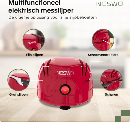 Noswo Elektrische Messenslijper - Multifunctioneel - Geschikt voor Messen, Schroevendraaiers en Scharen - Anti Slip - Rood