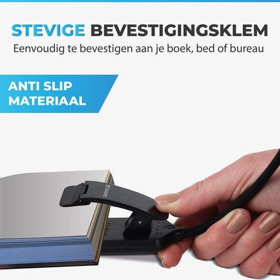 Tikkens LED Leeslampje voor Boek - Nachtkastje Leeslamp voor in bed - Boeklamp USB Oplaadbaar met Klem - Boeklampje met 3 Lichtstanden