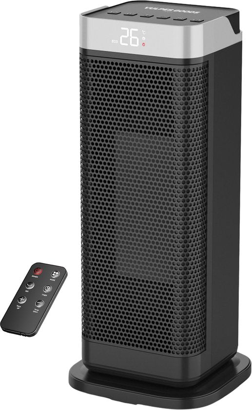 Vulpes Goods® Tech - Elektrische Kachel - Ventilatorkachel - Keramische Kachel - 4 Standen - 2000W - Timer, Afstandsbediening & Thermostaat - Heater - Elektrische Verwarming voor Binnen - Zwart