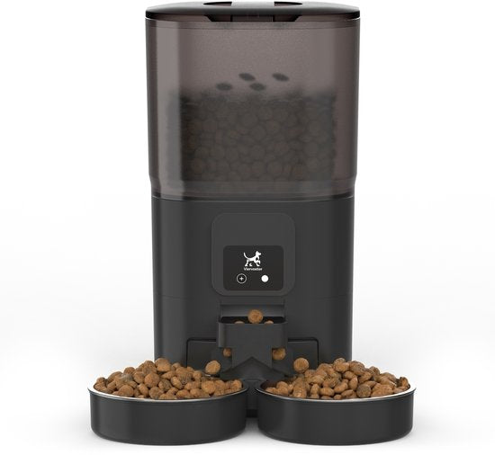 Viervoeter Feed Dual - Automatische Voerbak 7L - Kat en Hond - Voerautomaat met App & Audio - Zwart