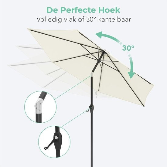 LifeGoods Parasol - Ø270 cm - 30° Kantelbaar - Waterdicht - met Hoes - Crème