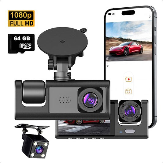 Tech Essentials® Dual Dashcam S1-Wifi Voor Auto - Met Achteruitrijcamera Universeel - Full HD - Met 64GB Micro SD-Kaart - Met Nachtzicht - APP | Voor En Achter