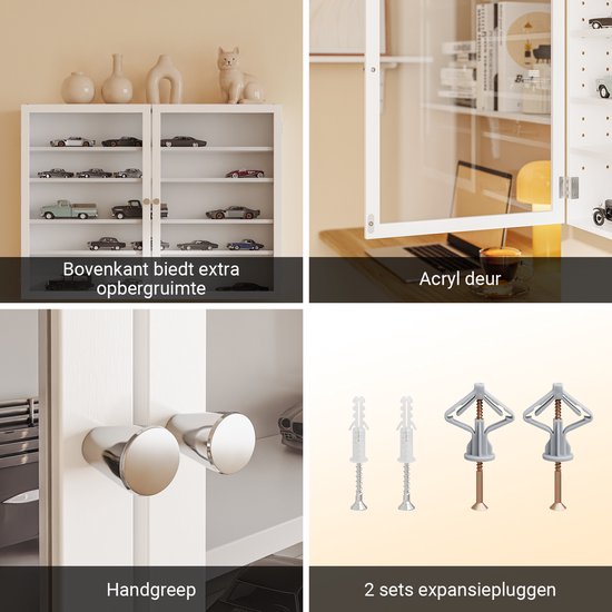 SoBuy Wandkast met 2 Klapdeuren en 4 Verstelbare Planken – Ruimtebesparende Opbergkast – Wandmontage – Wit – FSB113-W