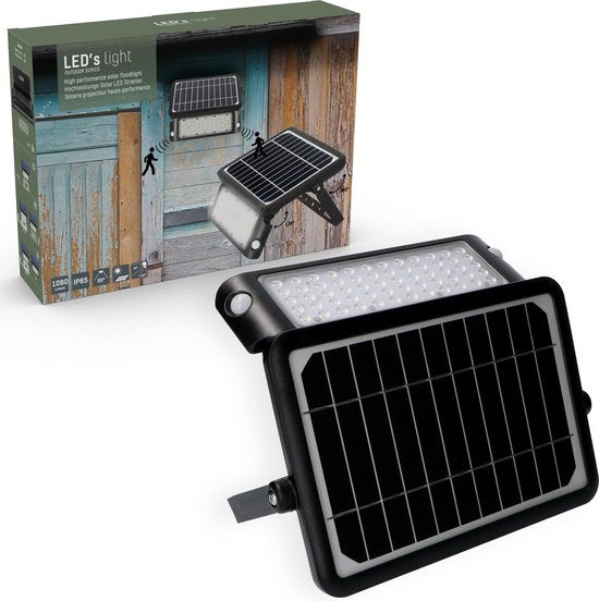 LED's Light Solar LED Schijnwerper met Bewegingssensor - 3 standen - Draadloos - 1080 Lumen - Zwart