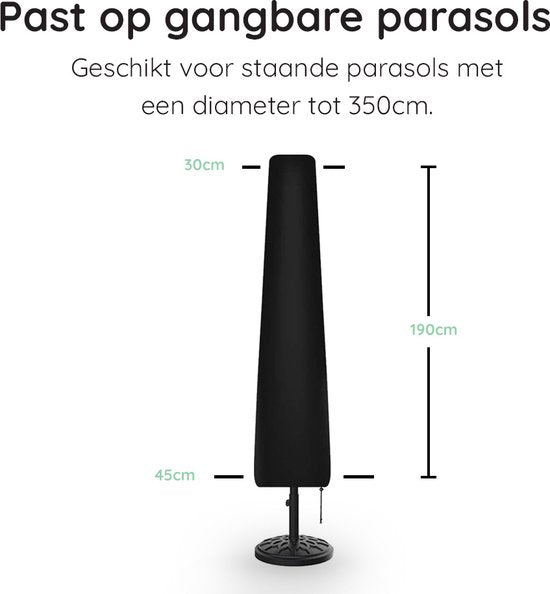 Volcan Parasolhoes voor Staande Parasol - Waterdicht - Oxford 420D - Met Rits, Trekkoord, Stok en Opberghoes - Zwart